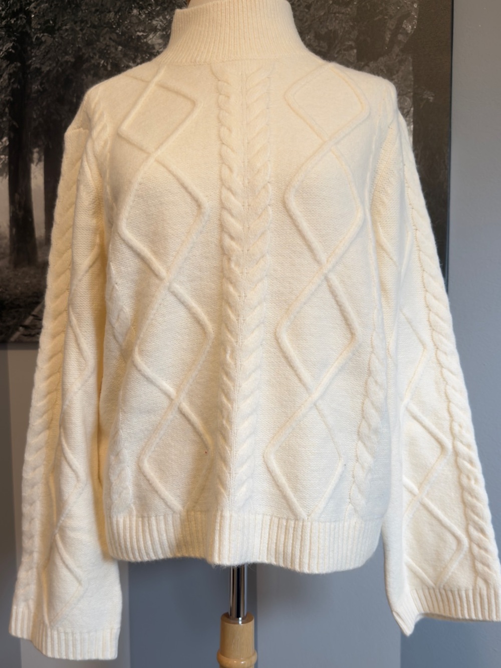 LOFT Cream Cable Turtleneck Sweater
